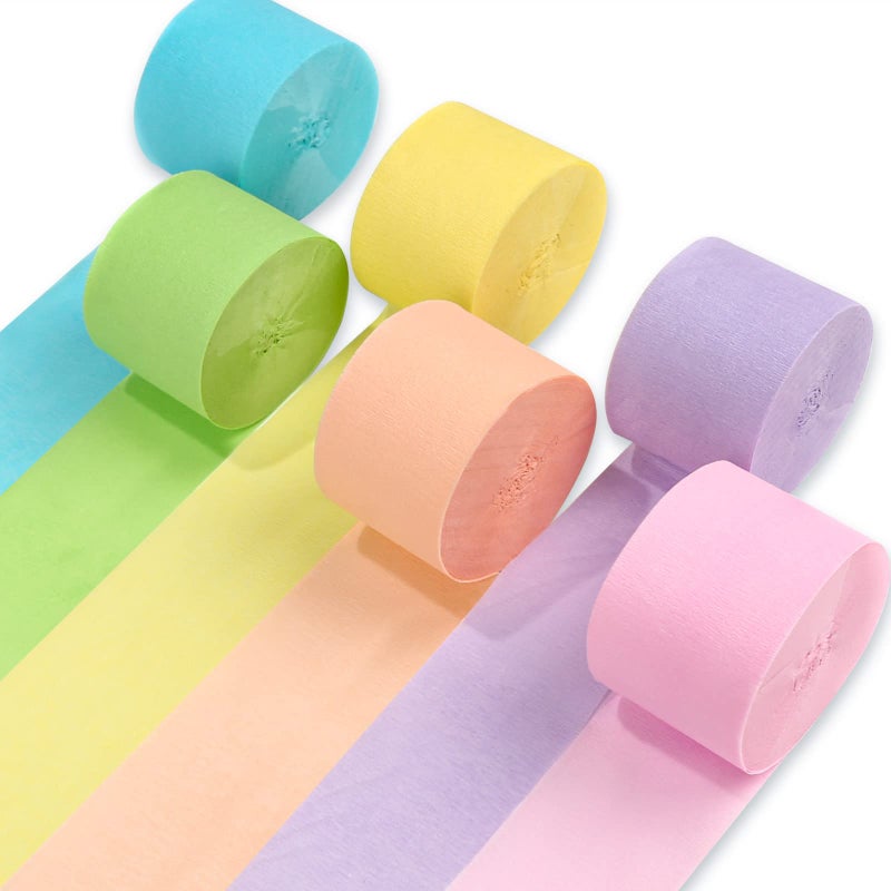 PartyWoo Crepe Paper Streamers 6 Rolls 492ft, Pack of Party Streamers in 6 Pastel Colors for Birthday Decorations, Party Decorations, Wedding Decorations (1.8 Inch x 82 Ft/Roll) - Image 1