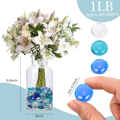FUTUREPLUSX 0.97 pounds, Flat Glass Marbles, Blue Mixed Gemstone Vase Fillers Beads Decorative Glass Pebbles Floral Fish Tank Rocks for Vases Table Scatter Aquarium Decor - Image 2