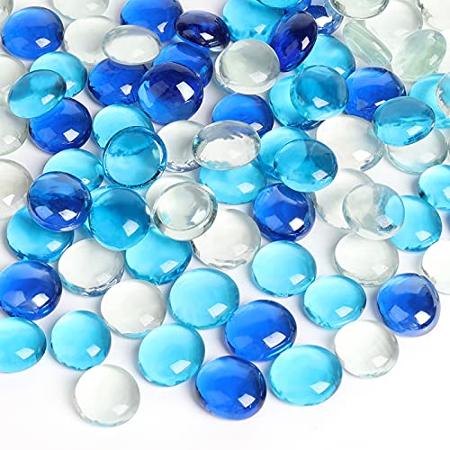 FUTUREPLUSX 0.97 pounds, Flat Glass Marbles, Blue Mixed Gemstone Vase Fillers Beads Decorative Glass Pebbles Floral Fish Tank Rocks for Vases Table Scatter Aquarium Decor - Image 1