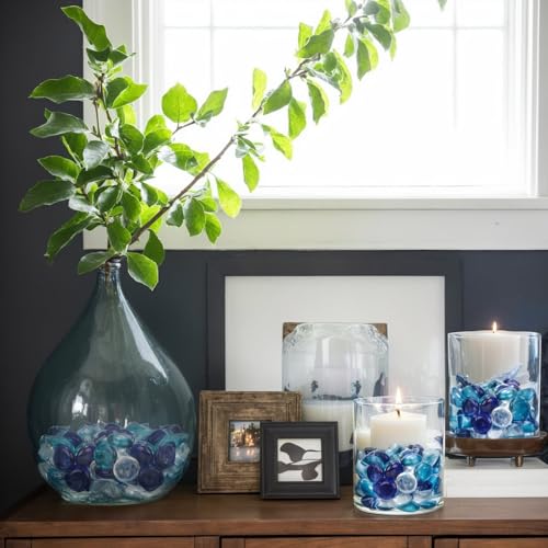 FUTUREPLUSX 0.97 pounds, Flat Glass Marbles, Blue Mixed Gemstone Vase Fillers Beads Decorative Glass Pebbles Floral Fish Tank Rocks for Vases Table Scatter Aquarium Decor - Image 5