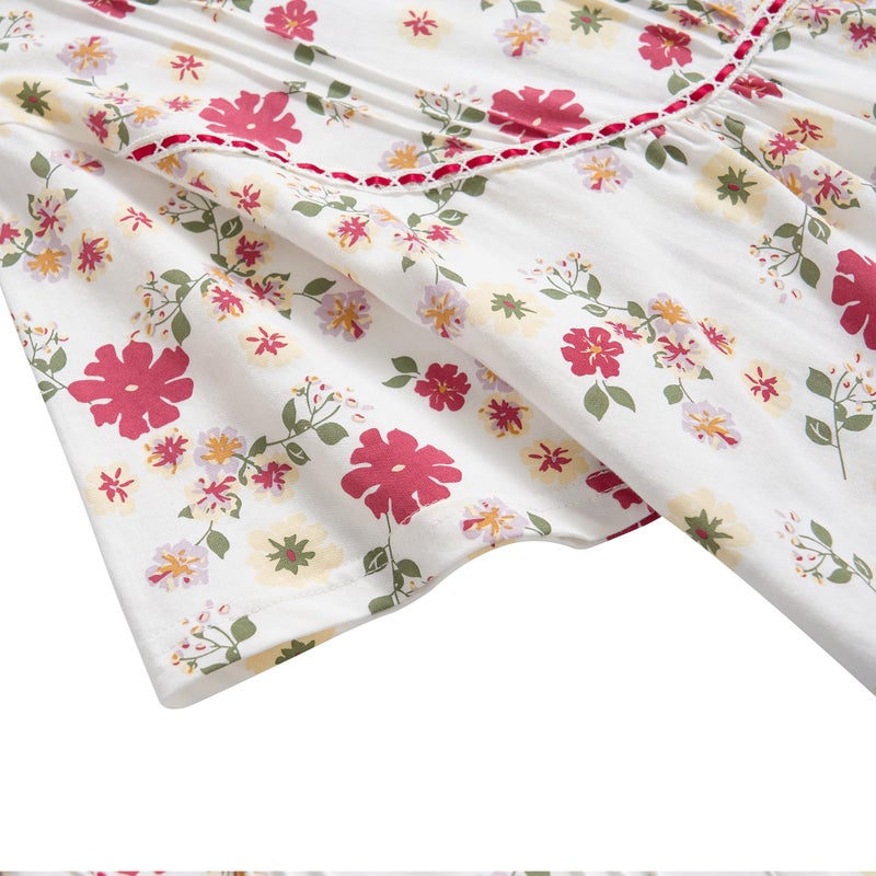 Keyocean Nightgowns for Women, Soft Cotton Comfy Lightweight Short Sleeves Ladies Nightdress, Red Flower, Medium - Image 4
