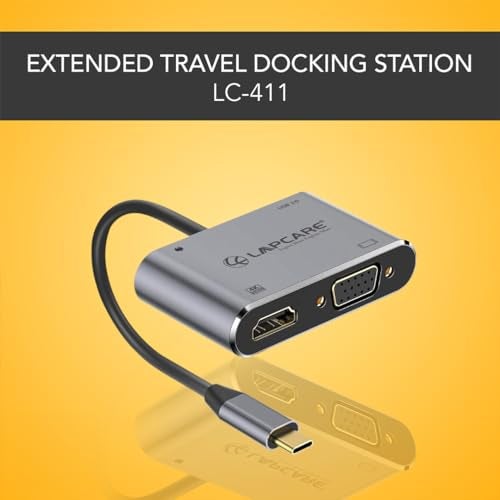 Lapcare LC411 USB-C USB Hub/Docking Station(4-in-1) with 4K 30Hz HDMI, USB 3.0, VGA, Type-C Data, PD Charging, Type-C Plug for Laptop, Mac,PC - Image 5