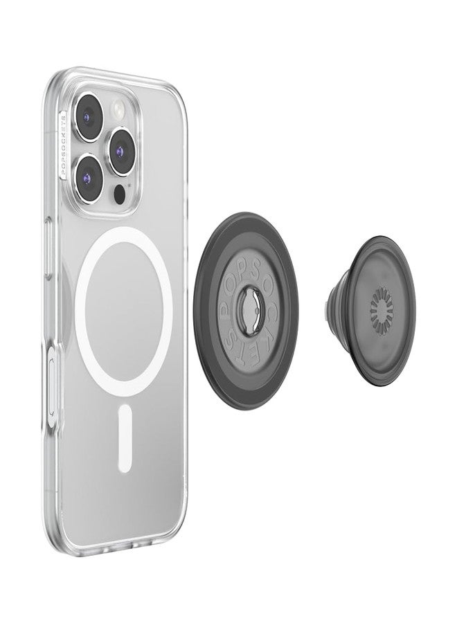 POPSOCKETS بوب سوكيتس بوب جريب لماغسيف، قبضة وهولدر هاتف مغناطيسي، قمة قابلة للتبديل، قبضة آمنة لجرابات آيفون ماغسيف، قاعدة لمشاهدة خالية من اليدين، متوافقة مع الشحن اللاسلكي - أسود شفاف - Image 4