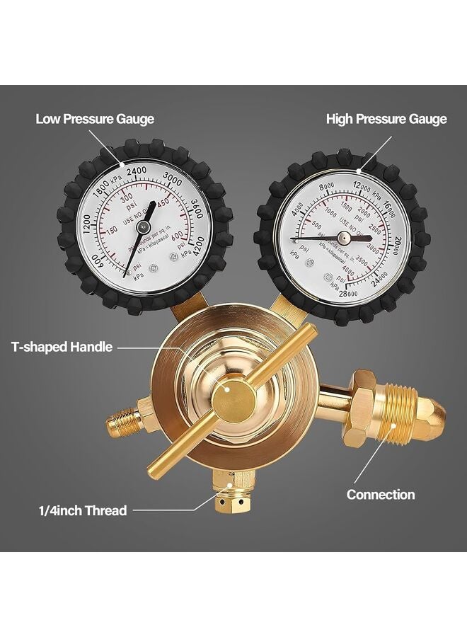 Nitrogen Regulator - Nitrogen Gauge with Hose, 0-600 PSI Delivery Pressure Equipment Brass Inlet Outlet Connection Gauges - Image 2