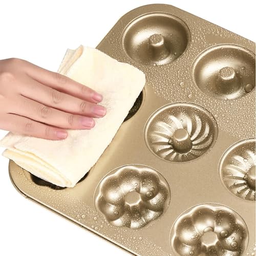 Gurlideo Non-Stick Donut Baking Tray Doughnut Pan 12-Cavity Donut Mold for Muffin, Cake, Dessert Oven Baking Gold - Image 5