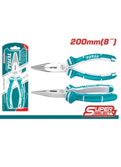 TOTAL Long Nose Pliers 8" (200mm) – Polish and Anti-Rust Oil Coating, Two-Color Handle, Precision Grip for DIY & Professional Use – Sliding Card Packaging