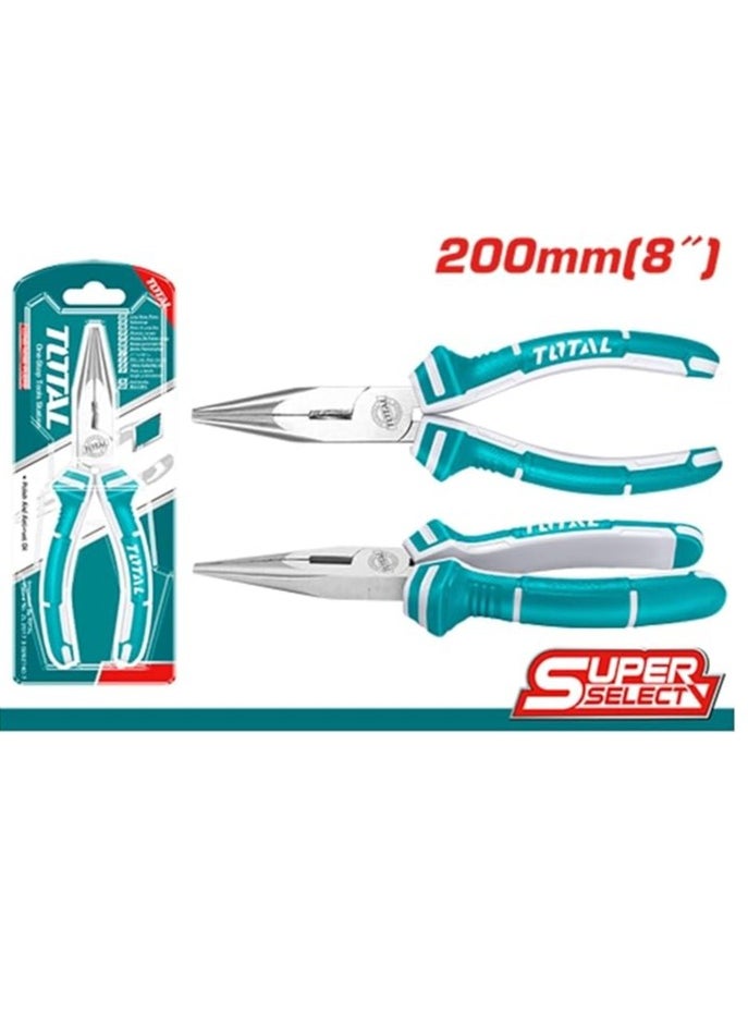 TOTAL - TOTAL Long Nose Pliers 8" (200mm) – Polish and Anti-Rust Oil Coating, Two-Color Handle, Precision Grip for DIY & Professional Use – Sliding Card Packaging - Image 1