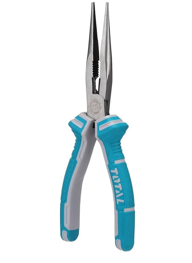 TOTAL - TOTAL Long Nose Pliers 8" (200mm) – Polish and Anti-Rust Oil Coating, Two-Color Handle, Precision Grip for DIY & Professional Use – Sliding Card Packaging - Image 1