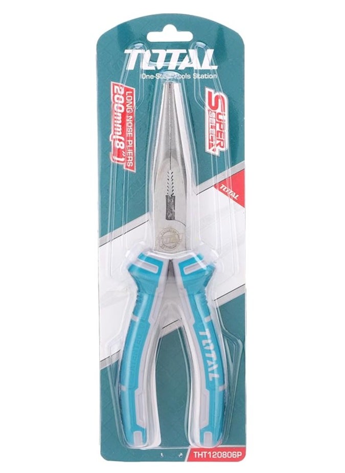 TOTAL - TOTAL Long Nose Pliers 8" (200mm) – Polish and Anti-Rust Oil Coating, Two-Color Handle, Precision Grip for DIY & Professional Use – Sliding Card Packaging - Image 1