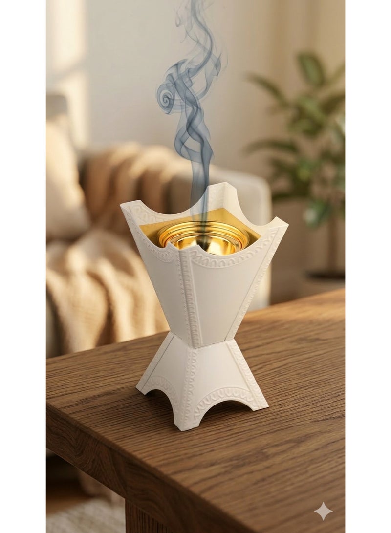 Luxury Modern Incense Burner (Bakhoor) White & Gold - 17cm Elegant Decorative Design - Anti-Slip Base - Perfect for Guest Welcoming & Home Decor. - Image 3