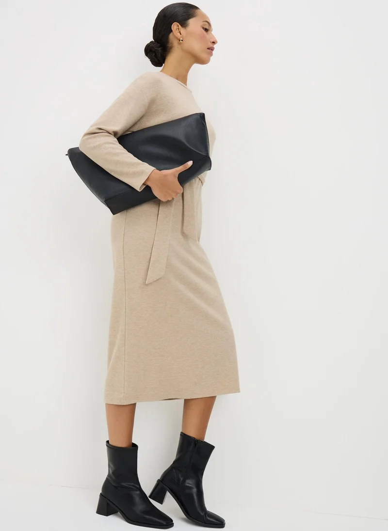 Matalan Beige Belted Ribbed Dress