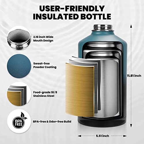 RAYMYLO One Gallon Water Bottle Insulated, Triple Walled Vacuum Stainless Steel (Cold for 48 Hrs), Leak Proof & Non-BPA, Large Water Flask Jug with Paracord Handle & Straw Spout Lids - Image 5