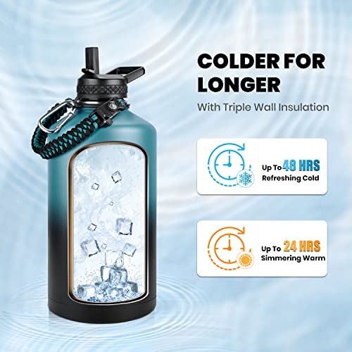 RAYMYLO One Gallon Water Bottle Insulated, Triple Walled Vacuum Stainless Steel (Cold for 48 Hrs), Leak Proof & Non-BPA, Large Water Flask Jug with Paracord Handle & Straw Spout Lids - Image 2