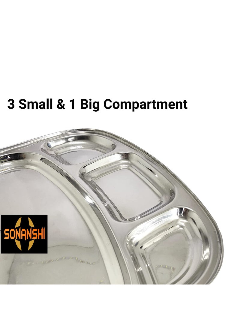 Sonanshi Sonanshi Stainless Steel Curved Shape Bowl LunchDinner PlateDosa Thali 4 Compartments 2  - Image 3