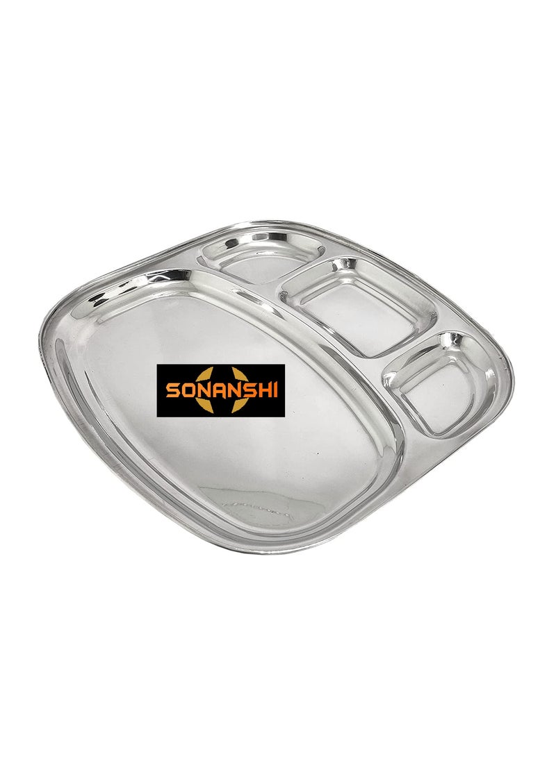 Sonanshi Sonanshi Stainless Steel Curved Shape Bowl LunchDinner PlateDosa Thali 4 Compartments 2  - Image 4
