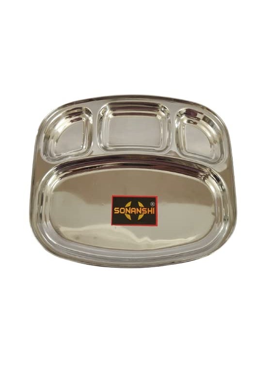 Sonanshi Sonanshi Stainless Steel Curved Shape Bowl LunchDinner PlateDosa Thali 4 Compartments 2  - Image 1