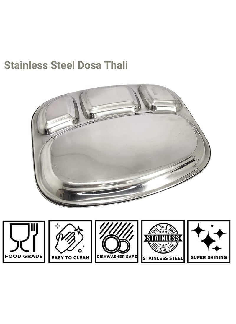Sonanshi Sonanshi Stainless Steel Curved Shape Bowl LunchDinner PlateDosa Thali 4 Compartments 2  - Image 2