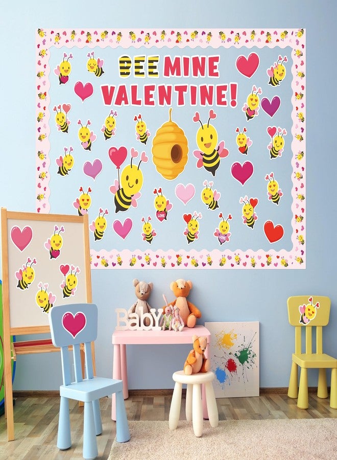 CPicdn 140Pcs Valentine's Day Bee Bulletin Board Classroom Decorations Bee Mine Valentine Heart Accent Cutouts Name Tags Border Trim Party School Classroom Chalkboard Door Wall Decor - Image 5