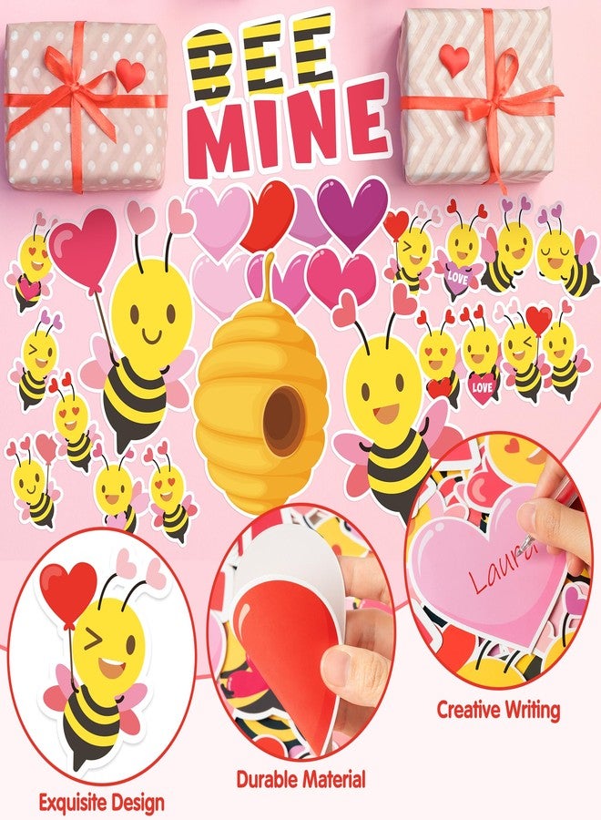 CPicdn 140Pcs Valentine's Day Bee Bulletin Board Classroom Decorations Bee Mine Valentine Heart Accent Cutouts Name Tags Border Trim Party School Classroom Chalkboard Door Wall Decor - Image 3