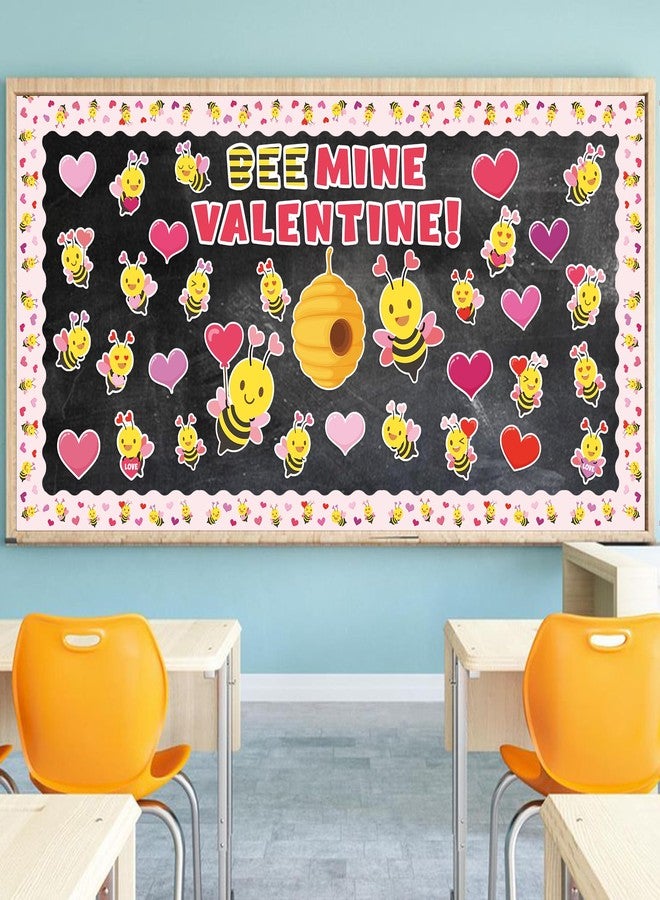 CPicdn 140Pcs Valentine's Day Bee Bulletin Board Classroom Decorations Bee Mine Valentine Heart Accent Cutouts Name Tags Border Trim Party School Classroom Chalkboard Door Wall Decor - Image 4