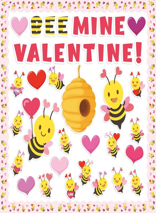 CPicdn 140Pcs Valentine's Day Bee Bulletin Board Classroom Decorations Bee Mine Valentine Heart Accent Cutouts Name Tags Border Trim Party School Classroom Chalkboard Door Wall Decor - Image 1