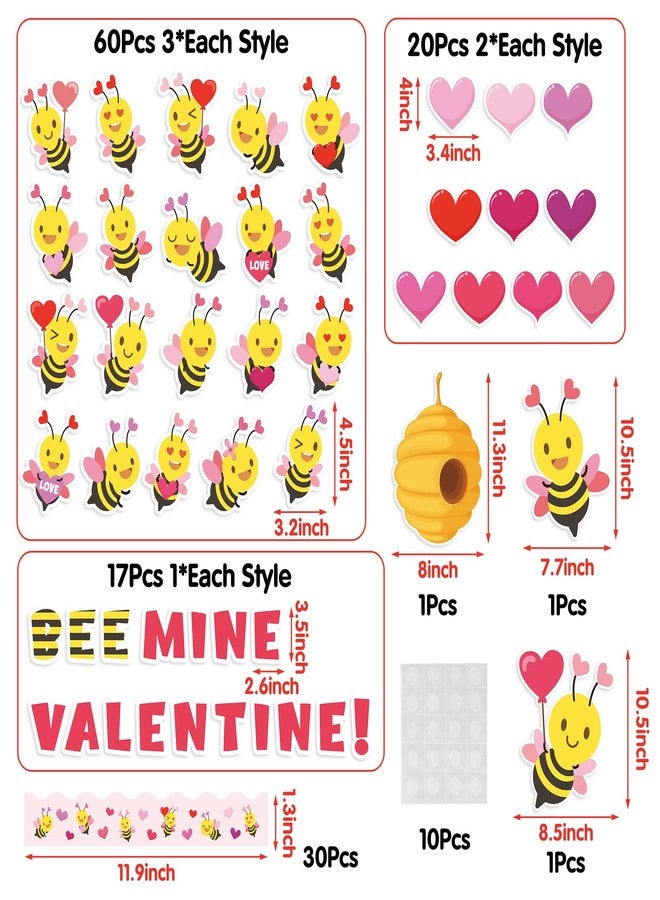 CPicdn 140Pcs Valentine's Day Bee Bulletin Board Classroom Decorations Bee Mine Valentine Heart Accent Cutouts Name Tags Border Trim Party School Classroom Chalkboard Door Wall Decor - Image 2