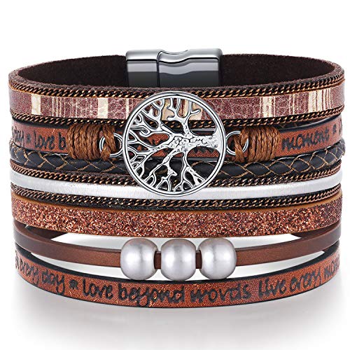 Desimtion Grandma Gifts from Granddaughter Grandson Wrap Around Boho Buckle Stacking Multilayer Leather Wide layered Tree of Life Bracelets Mothers Day 50th 60th Birthday Gifts for Women Mom - Image 1