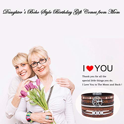 Desimtion Grandma Gifts from Granddaughter Grandson Wrap Around Boho Buckle Stacking Multilayer Leather Wide layered Tree of Life Bracelets Mothers Day 50th 60th Birthday Gifts for Women Mom - Image 5