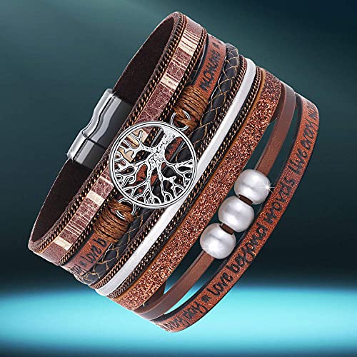 Desimtion Grandma Gifts from Granddaughter Grandson Wrap Around Boho Buckle Stacking Multilayer Leather Wide layered Tree of Life Bracelets Mothers Day 50th 60th Birthday Gifts for Women Mom - Image 4