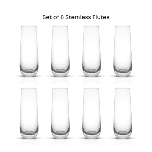 JoyJolt Milo Stemless Champagne Flutes Set of 8 Crystal Glasses. 9.5oz Prosecco Wine Flute, Mimosa Glasses, Cocktail Glass Set, Water Highball Glass, Bar Glassware - Image 3