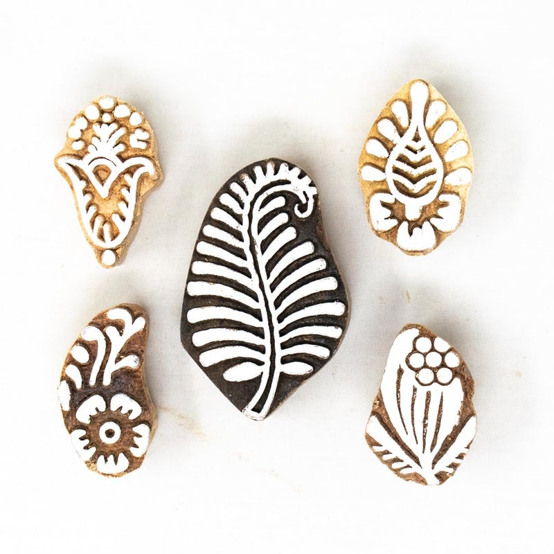 TWOGRAMS Wooden Stamp Block, Printing Stamp Design Set | Block for Printing Saree Border | Dresses, Craft Card Making, Scrapbook, Clay Pottery | Set of 5 | - Image 1