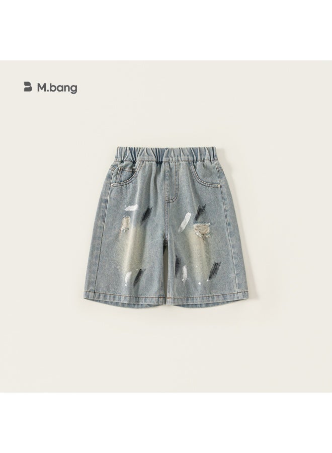Bangxuan Children's Wear Boys Pants Summer New Fashion Kids Ripped Denim Shorts Distressed Loose Big Kids Mid-length Pants