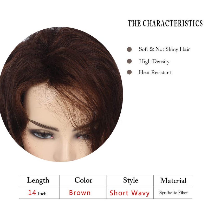 Wiwige Short Wavy Brown Bob Wig for Women Synthetic Heat Resistant Side Part Halloween Cosplay Wig - Image 3