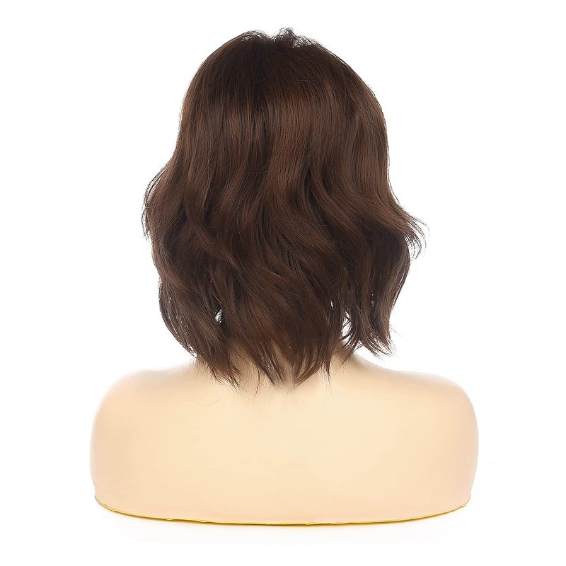 Wiwige Short Wavy Brown Bob Wig for Women Synthetic Heat Resistant Side Part Halloween Cosplay Wig - Image 4
