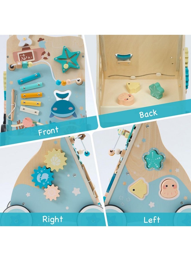 ROBOTIME Wooden Baby Push Walker, Ocean-Themed Wooden Baby Walker with Wheels, Sit-to-Stand Activity Center, Push Toy for Toddlers, for Boys and Girls - Image 3