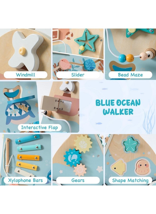 ROBOTIME Wooden Baby Push Walker, Ocean-Themed Wooden Baby Walker with Wheels, Sit-to-Stand Activity Center, Push Toy for Toddlers, for Boys and Girls - Image 2