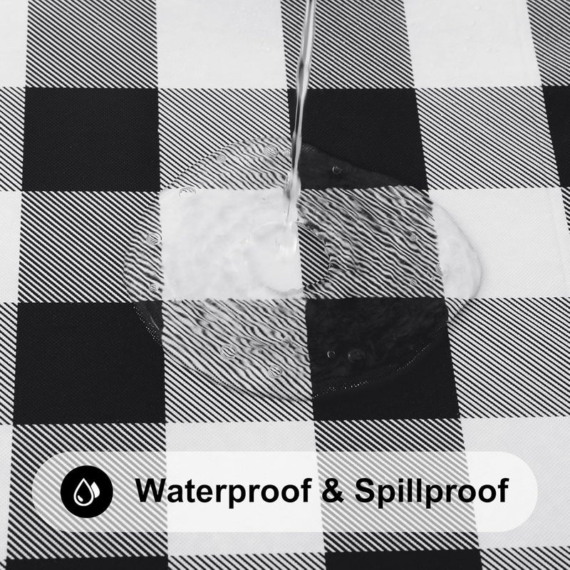 smiry Round Picnic Table Cloth, Elastic Waterproof Fitted Vinyl Tablecloth for 31"-35" Tables, Flannel Backed Buffalo Plaid Table Covers for Dining, Camping, Outdoor, White and Black - Image 4