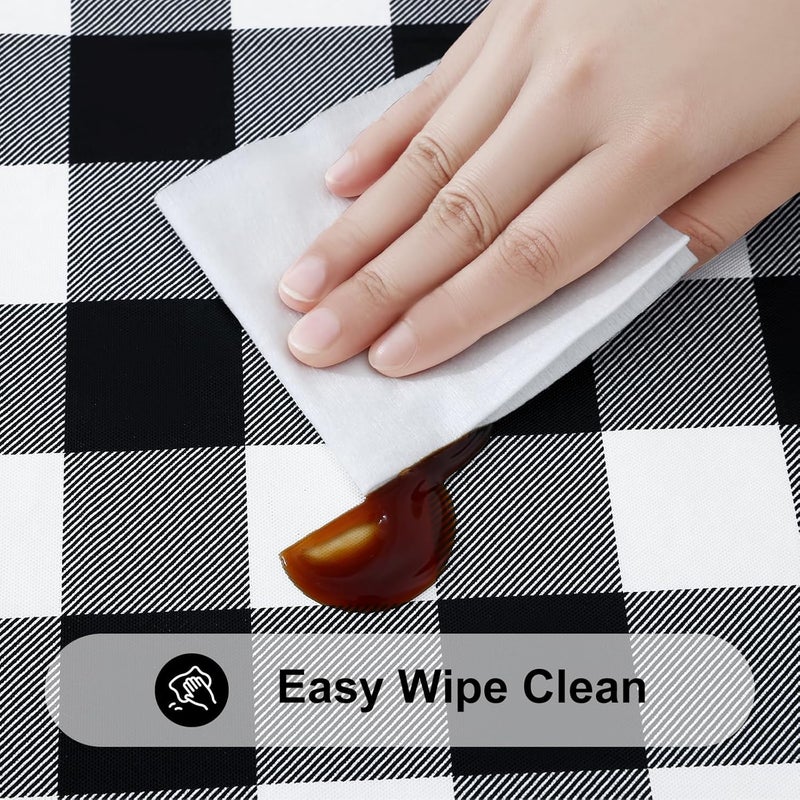smiry Round Picnic Table Cloth, Elastic Waterproof Fitted Vinyl Tablecloth for 31"-35" Tables, Flannel Backed Buffalo Plaid Table Covers for Dining, Camping, Outdoor, White and Black - Image 5