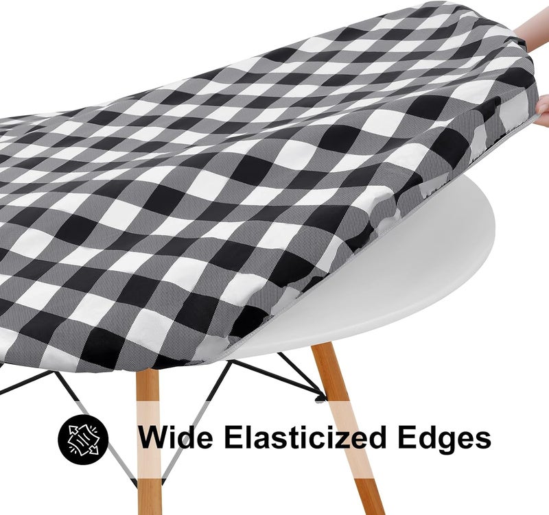 smiry Round Picnic Table Cloth, Elastic Waterproof Fitted Vinyl Tablecloth for 31"-35" Tables, Flannel Backed Buffalo Plaid Table Covers for Dining, Camping, Outdoor, White and Black - Image 3