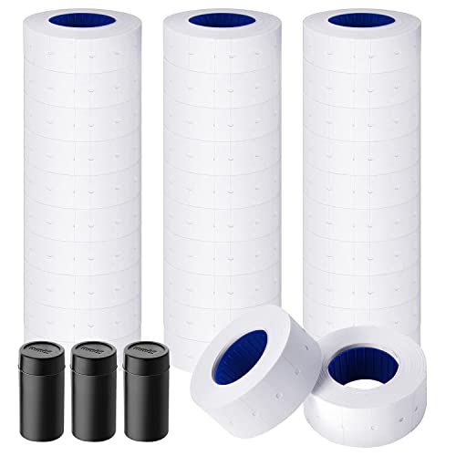 KPX 30 Rolls 15000pcs White Price Gun Labels for Mx-5500 Labeller White Pricemarker Stickers Plus 3 Piece Refill Ink Rolls (30 Rolls Pure White + 3 Refill Inks) - Image 1