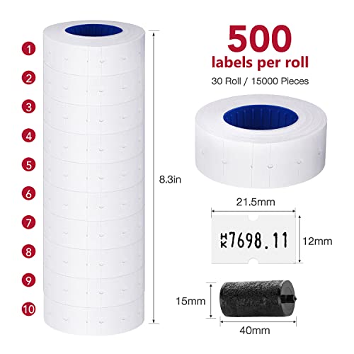 KPX 30 Rolls 15000pcs White Price Gun Labels for Mx-5500 Labeller White Pricemarker Stickers Plus 3 Piece Refill Ink Rolls (30 Rolls Pure White + 3 Refill Inks) - Image 2