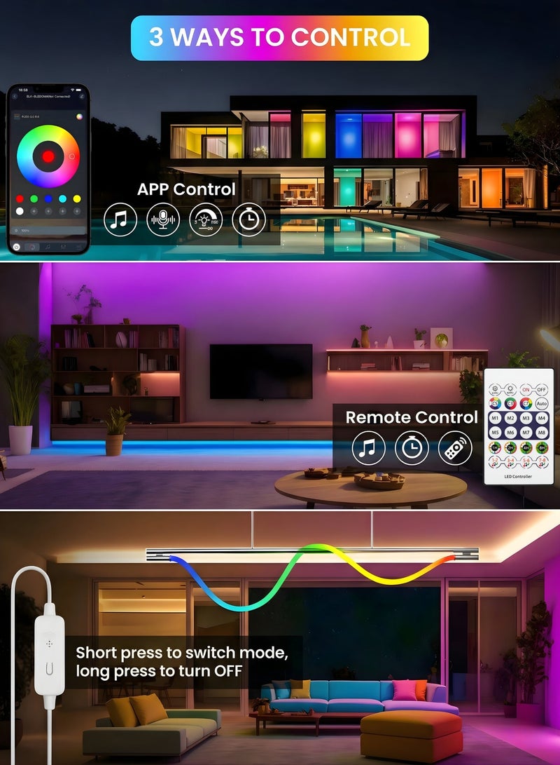 ACCEPT Smart RGBIC Neon Rope Light 5M - Flexible USB Powered LED Strip with App & Remote Control, Music Sync, DIY Dynamic Lighting for Gaming Room & Home Decor. - Image 2