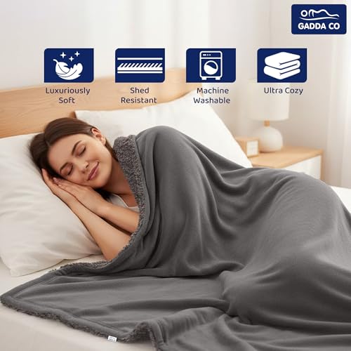 GADDA CO Premium Micromink Polyester Sherpa Blanket | Super Soft Flannel AC Blanket for Summer & Mild Winter | Solid Grey, Single Size 150 x 228 cm (Approx. 4 x 7 ft) | 200 TC - Image 3