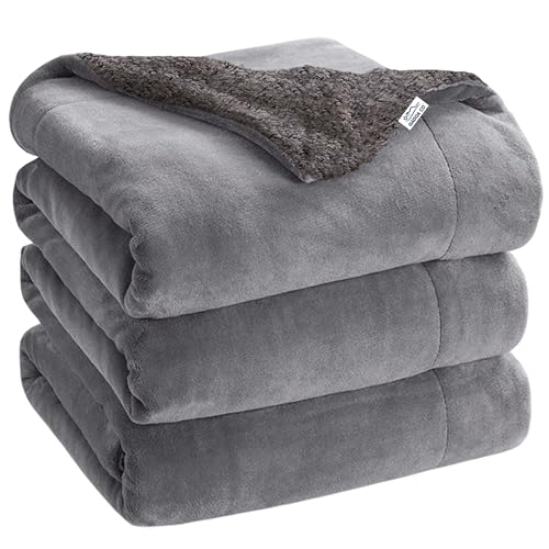 GADDA CO Premium Micromink Polyester Sherpa Blanket | Super Soft Flannel AC Blanket for Summer & Mild Winter | Solid Grey, Single Size 150 x 228 cm (Approx. 4 x 7 ft) | 200 TC - Image 1