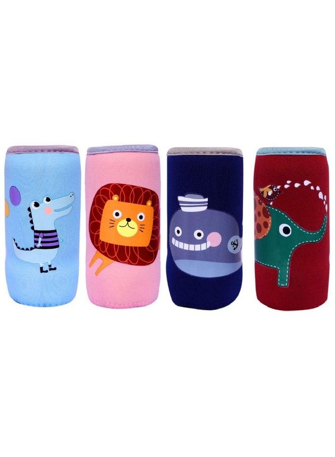 Alya Stretchable Soft Reusable Baby Bottle Cover Sleeve Animal Printed With Holding Strap Suitable For 120Ml 150Ml 220Ml 240Ml Feeding Milk (Pack Of 4) - Image 2