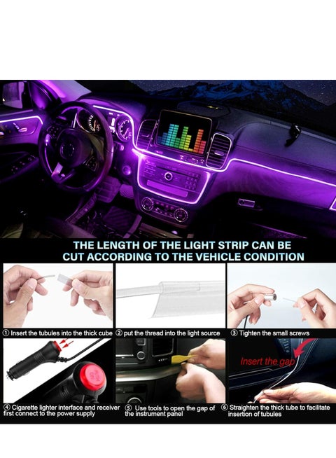 Car LED Interior Strip Light,64 Colors 5 in1 Fiber Optic, Multicolor RGB Ambient Lighting Kit - Wireless Bluetooth APP