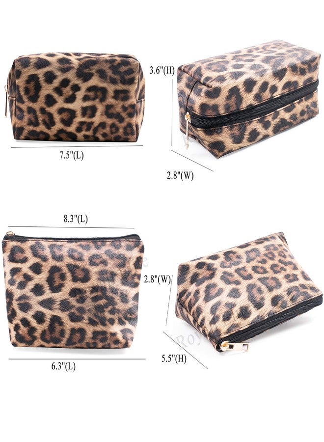 FITINI 2 Pcs Leopard Makeup Bag Travel Cosmetic Case Portable Multifunction Toiletry Bags Organizer Brushes Storage Bags with Gold Zipper for Women Clutch Purse - Image 2