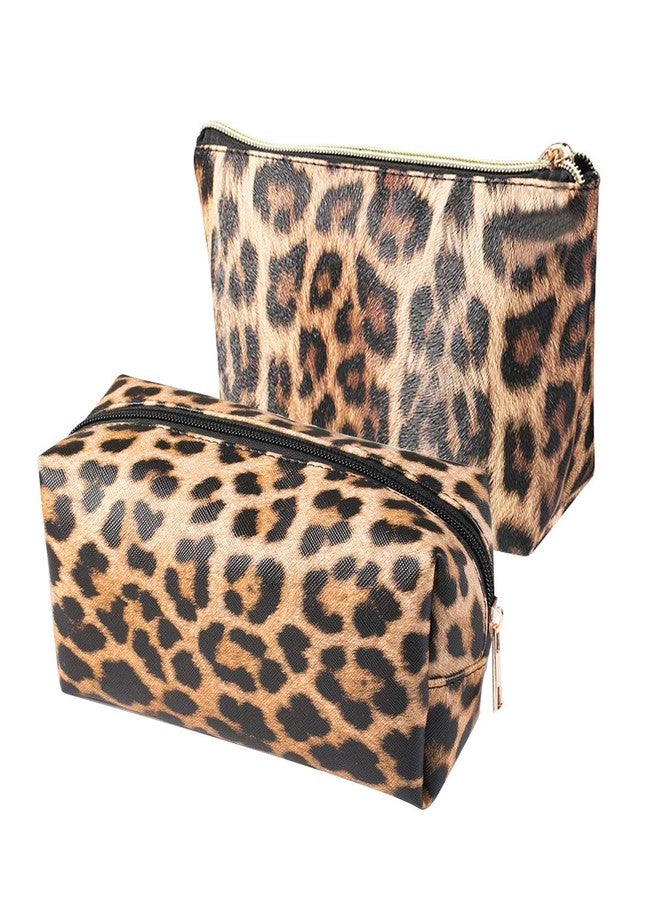 FITINI 2 Pcs Leopard Makeup Bag Travel Cosmetic Case Portable Multifunction Toiletry Bags Organizer Brushes Storage Bags with Gold Zipper for Women Clutch Purse - Image 1