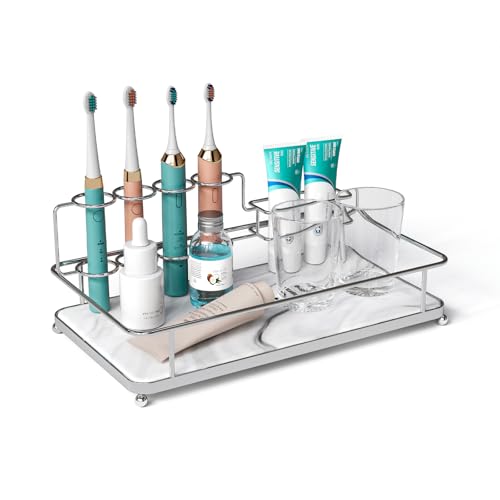 DRYSOLU Toothbrush Holders Large Toothbrush Holder with 6 Slots – Fast Drying Toothbrush Organizer for Bathroom Sink Countertop, Fits Electric & Manual Toothbrushes, Water Absorbent Diatomaceous Earth - Image 1