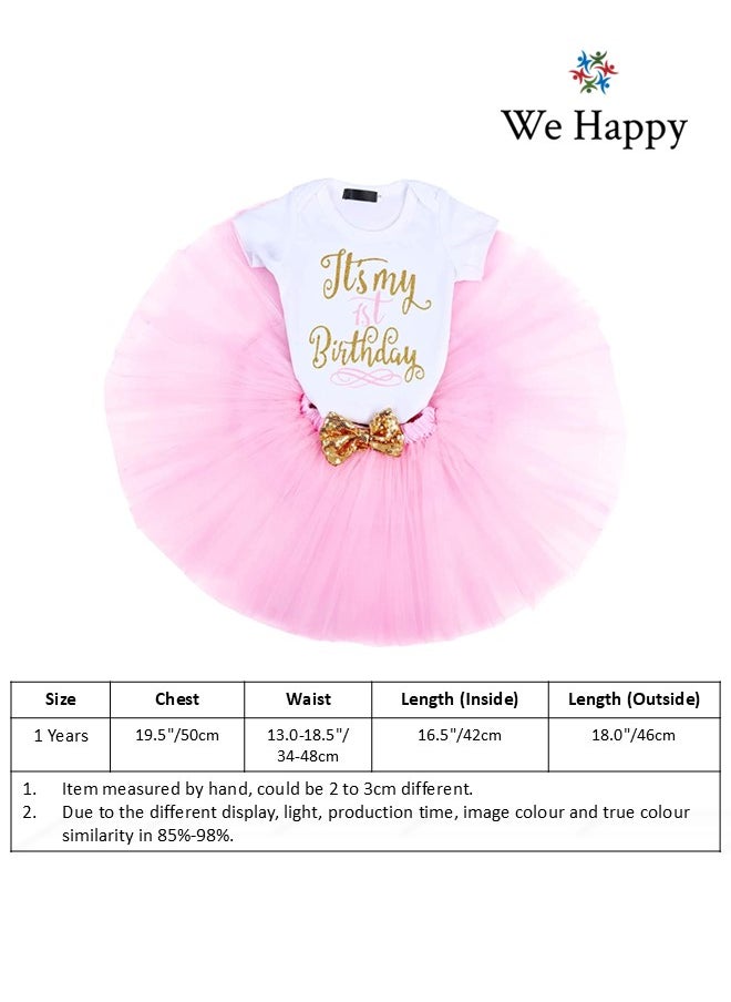 We Happy 4 Pieces Its My 1st Birthday Costume Princess Theme Dressing up Toy Baby Girl Party Fancy Wear with Tutu Skirt, Cake Topper and Floral Headband  - Image 5